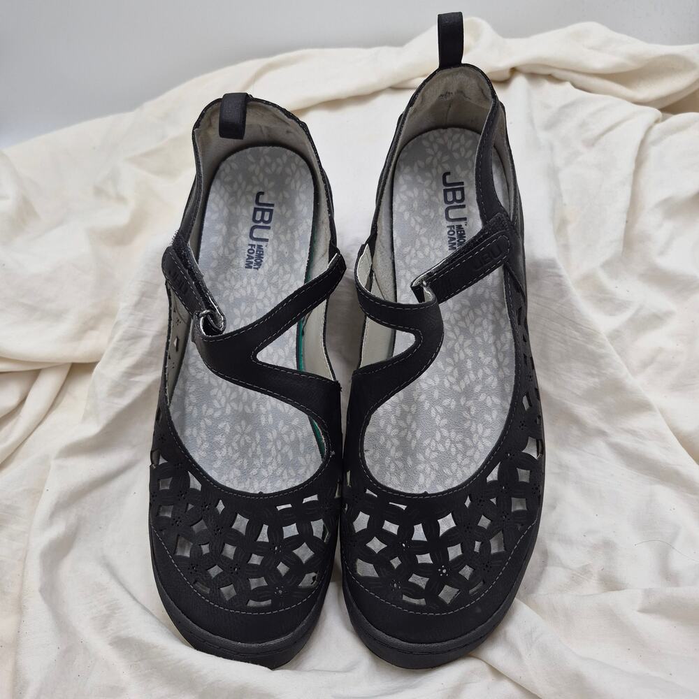 Jambu Bellerose Mary Jane flats memory foam insoles floral cutouts black Sz 9.5W